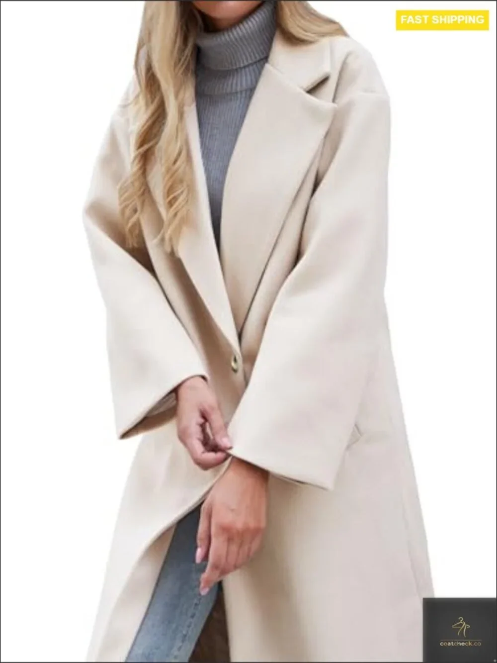 Oversized Wool Pea Coat Classic Notch Lapel Loose Fit Winter Trench Chic